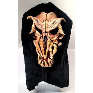 Vintage Scary Halloween Mask BSS Be Something Studios 1991 Fang Face Black Hood